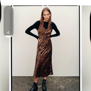 All Saints Black and Brown Zebra/Tiger Midi Dress